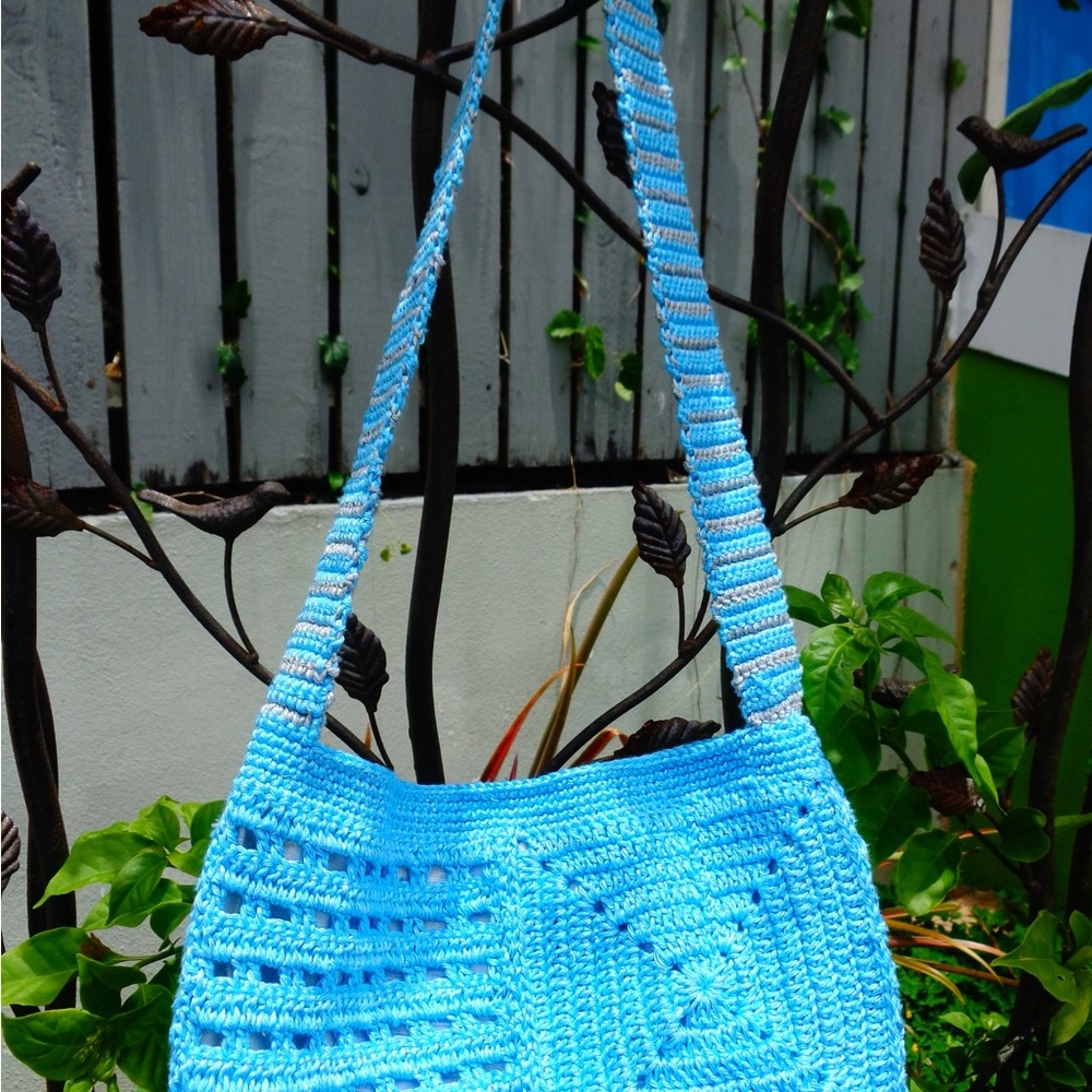 Vibrant Blue Crochet Shoulder Bag